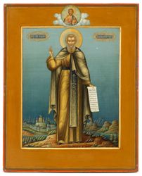 A signed icon by Mikhail Ivanovich Dikariov: Saint Makarii of Unsha and the Yellow Waters
